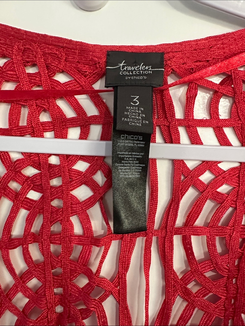 Chico's Travelers Collection Red Crochet Cardigan Chicos Size 3 US size XL 16 - Picture 2 of 7